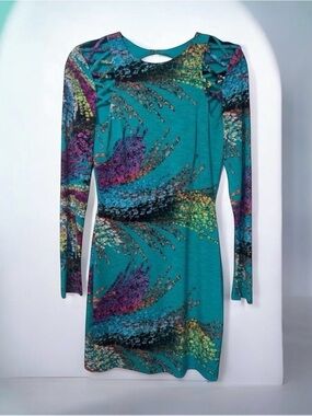 Va Va Voom Teal Multi-Print Long Sleeve Mini Dress